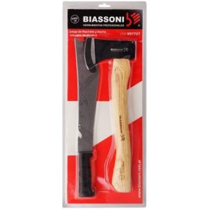 SET DE MACHETE PESCADOR Y HACHA CAMPING CABO MADERA